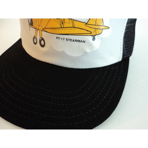 PT-17 Stearman Biplane Airplane Snap Back Trucker Hat Cap Mesh Yellow and Black - Picture 4 of 11